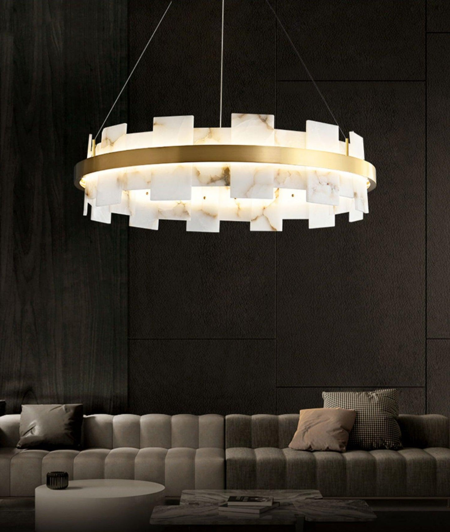 Alabaster Halo Chandelier - Elegant Design with Adjustable Brightness