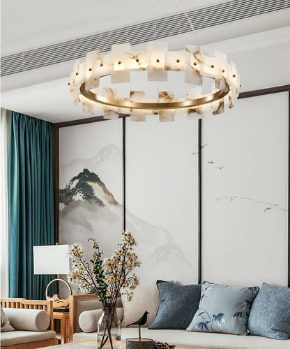 Alabaster Halo Chandelier - Elegant Design with Adjustable Brightness