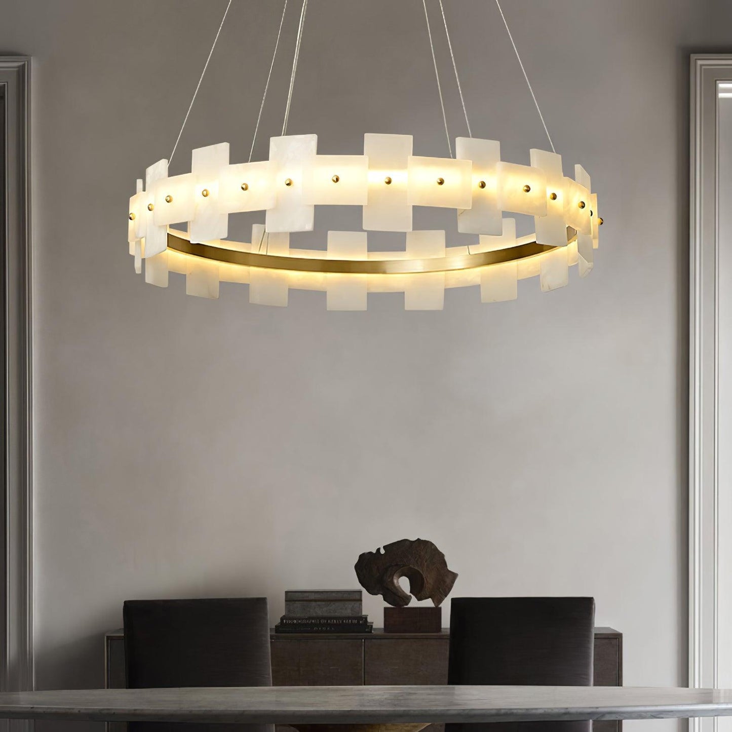 Alabaster Halo Chandelier - Elegant Design with Adjustable Brightness