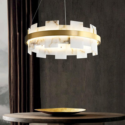 Alabaster Halo Chandelier - Elegant Design with Adjustable Brightness