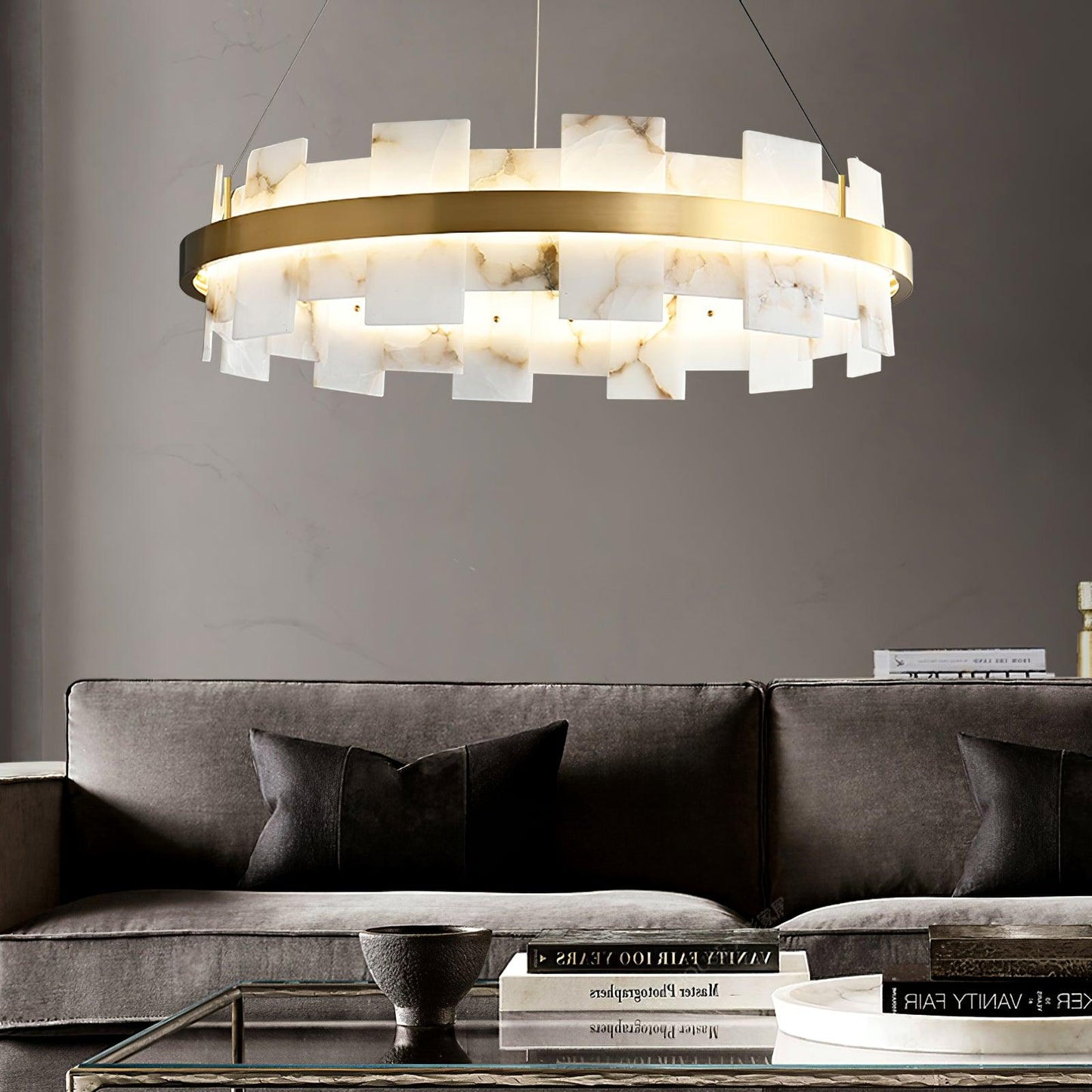 Alabaster Halo Chandelier - Elegant Design with Adjustable Brightness