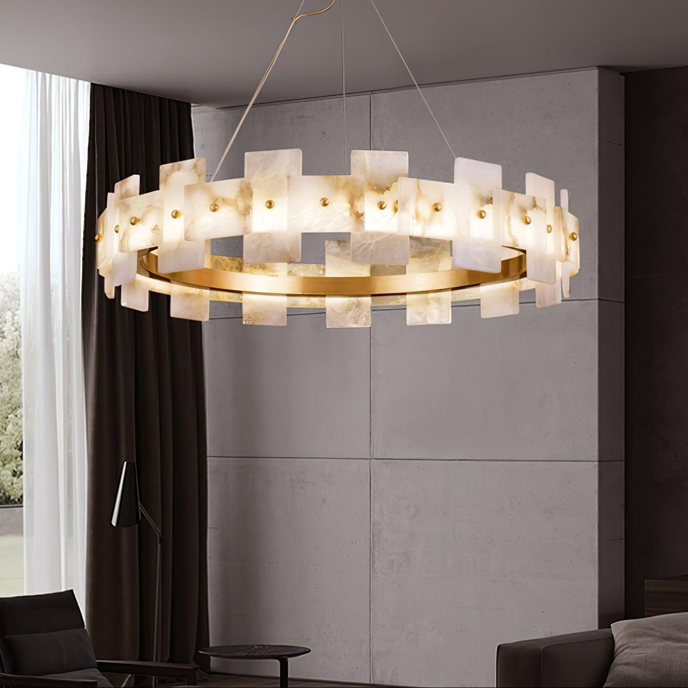 Alabaster Halo Chandelier - Elegant Design with Adjustable Brightness