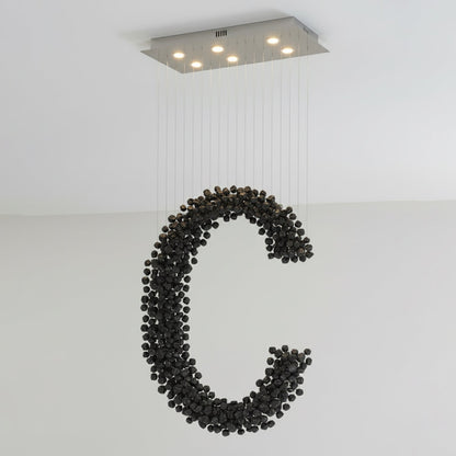 Elegant Black Stone Chandeliers - Adjustable Height, Energy Efficient