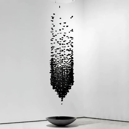 Charcoal Cascade Pixel Chandelier - Adjustable Height, LED Lighting