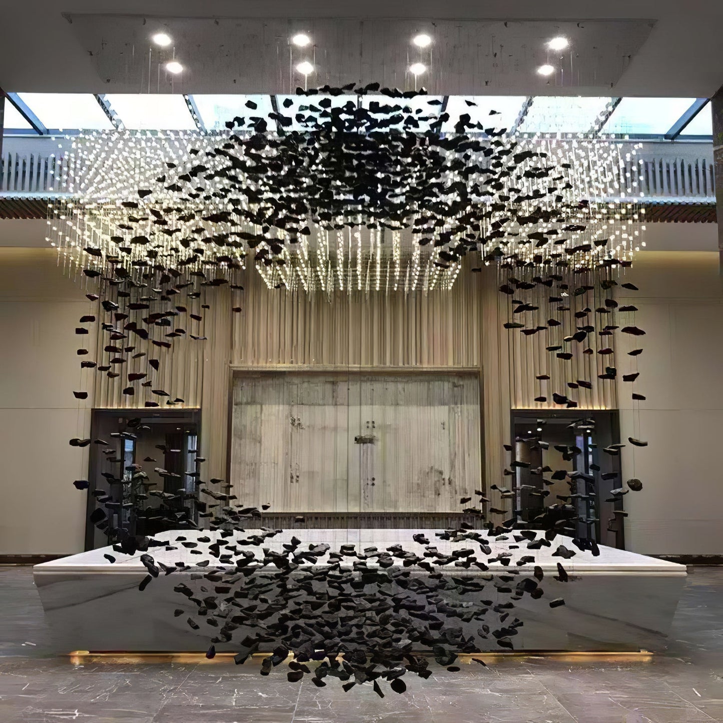 Charcoal Cascade Pixel Chandelier - Adjustable Height, LED Lighting