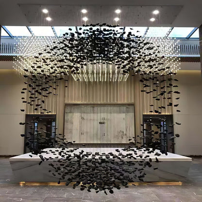 Charcoal Cascade Pixel Chandelier - Adjustable Height, LED Lighting