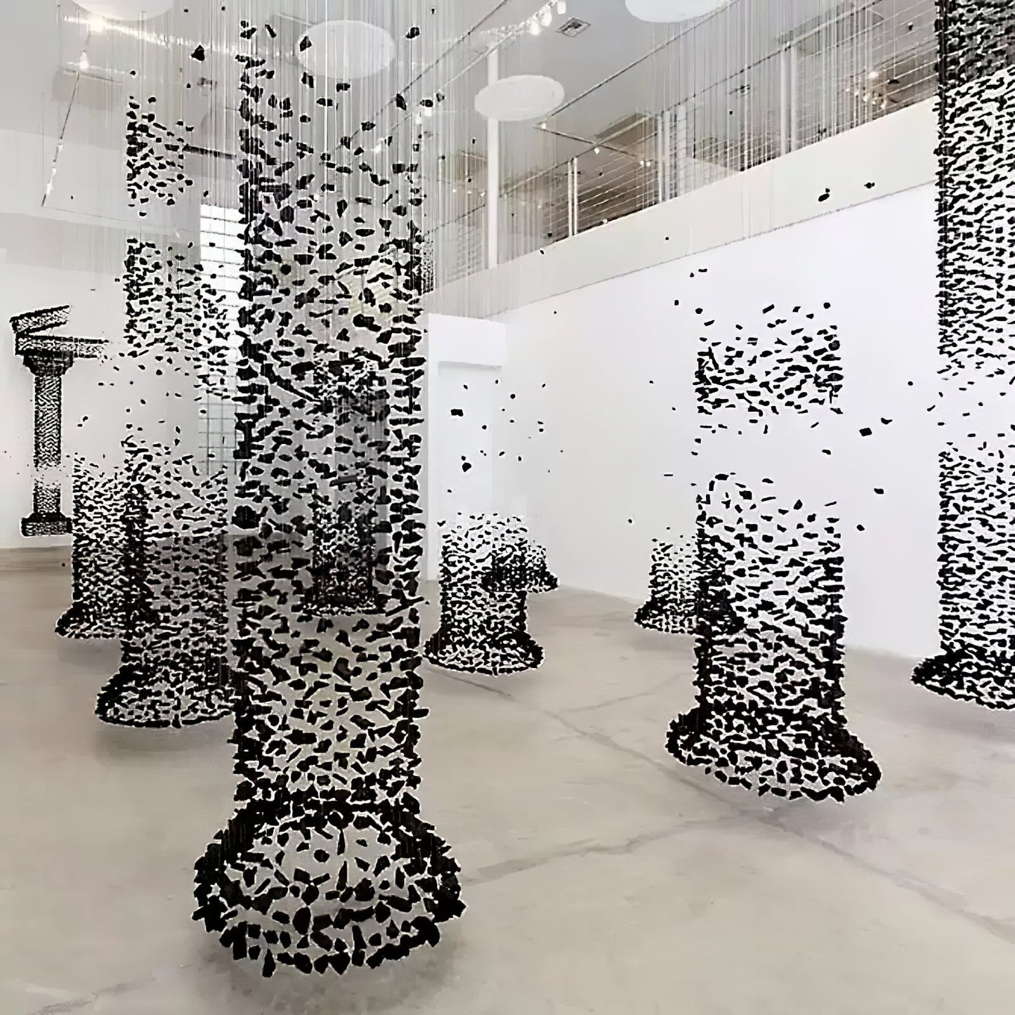 Charcoal Cascade Pixel Chandelier - Adjustable Height, LED Lighting