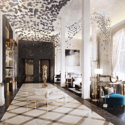 Elegant Black Stone Chandeliers - Adjustable Height, Energy Efficient
