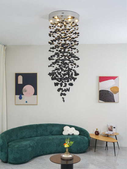 Elegant Black Stone Chandeliers - Adjustable Height, Energy Efficient