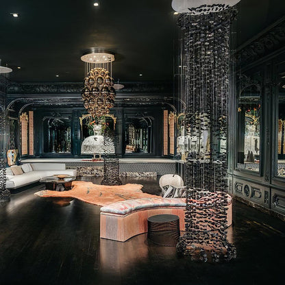 Elegant Black Stone Chandeliers - Adjustable Height, Energy Efficient
