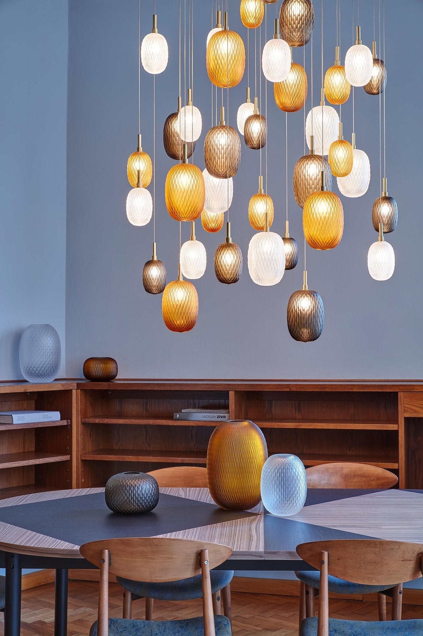 Elegant Chromatic Gem Drop Chandelier - Adjustable Height, LED Compati