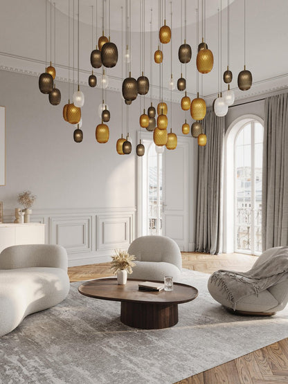 Elegant Chromatic Gem Drop Chandelier - Adjustable Height, LED Compati