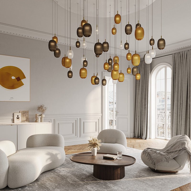 Elegant Chromatic Gem Drop Chandelier - Adjustable Height, LED Compati