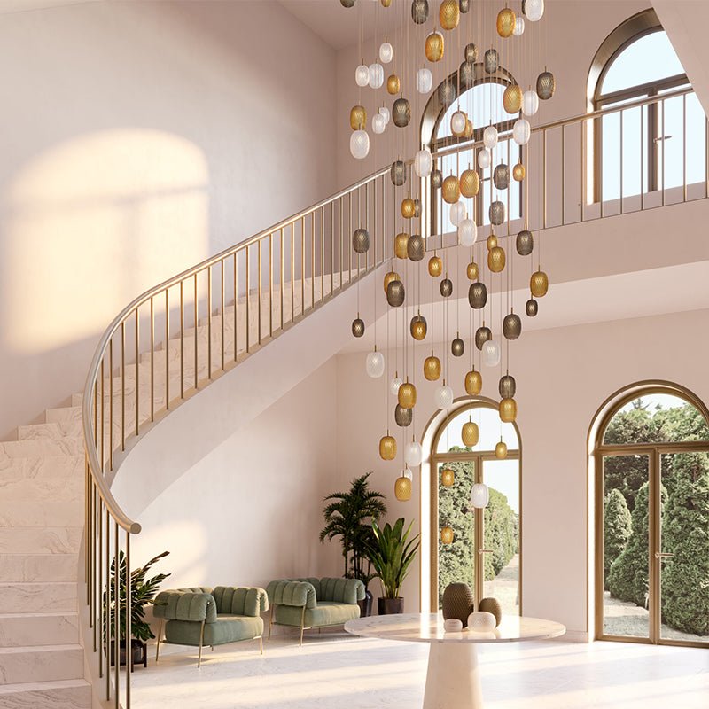 Elegant Chromatic Gem Drop Chandelier - Adjustable Height, LED Compati