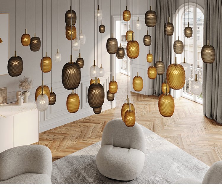 Elegant Chromatic Gem Drop Chandelier - Adjustable Height, LED Compati