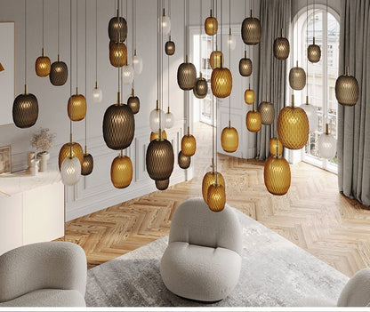Elegant Chromatic Gem Drop Chandelier - Adjustable Height, LED Compati