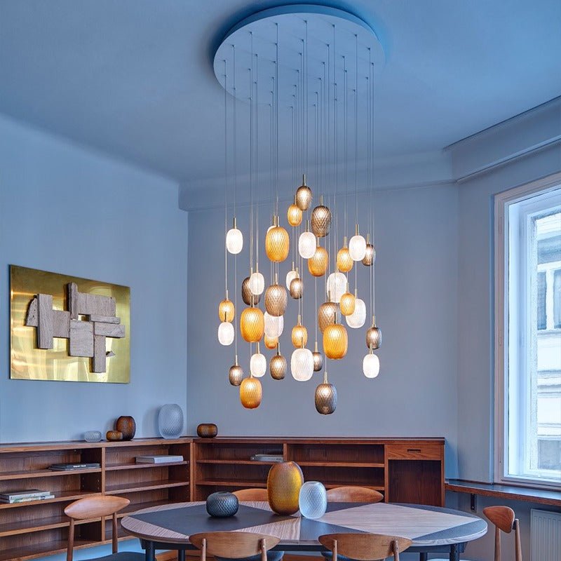 Elegant Chromatic Gem Drop Chandelier - Adjustable Height, LED Compati