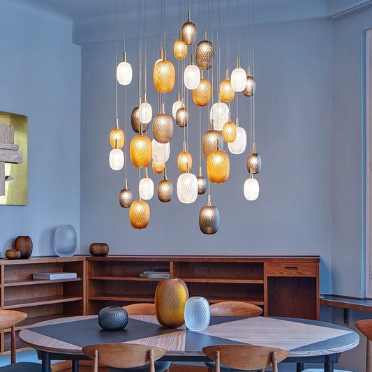 Elegant Chromatic Gem Drop Chandelier - Adjustable Height, LED Compati