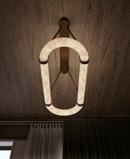 Elegant Circle Alabaster Chandelier with Adjustable Height & Soft Ligh