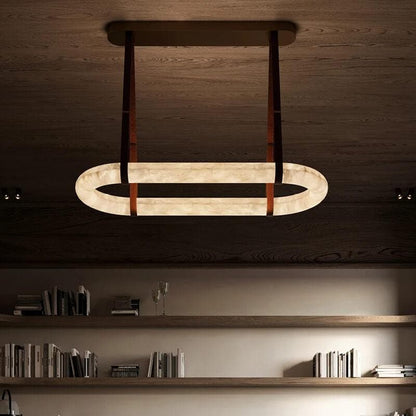 Elegant Circle Alabaster Chandelier with Adjustable Height & Soft Ligh