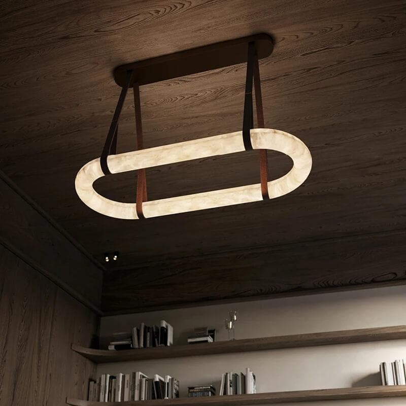 Elegant Circle Alabaster Chandelier with Adjustable Height & Soft Ligh