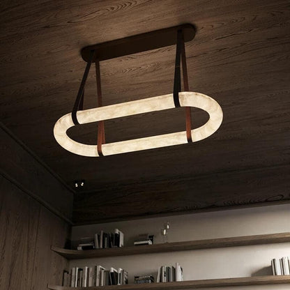 Elegant Circle Alabaster Chandelier with Adjustable Height & Soft Ligh