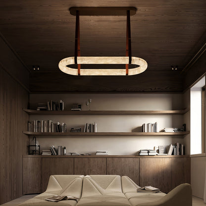 Elegant Circle Alabaster Chandelier with Adjustable Height & Soft Ligh