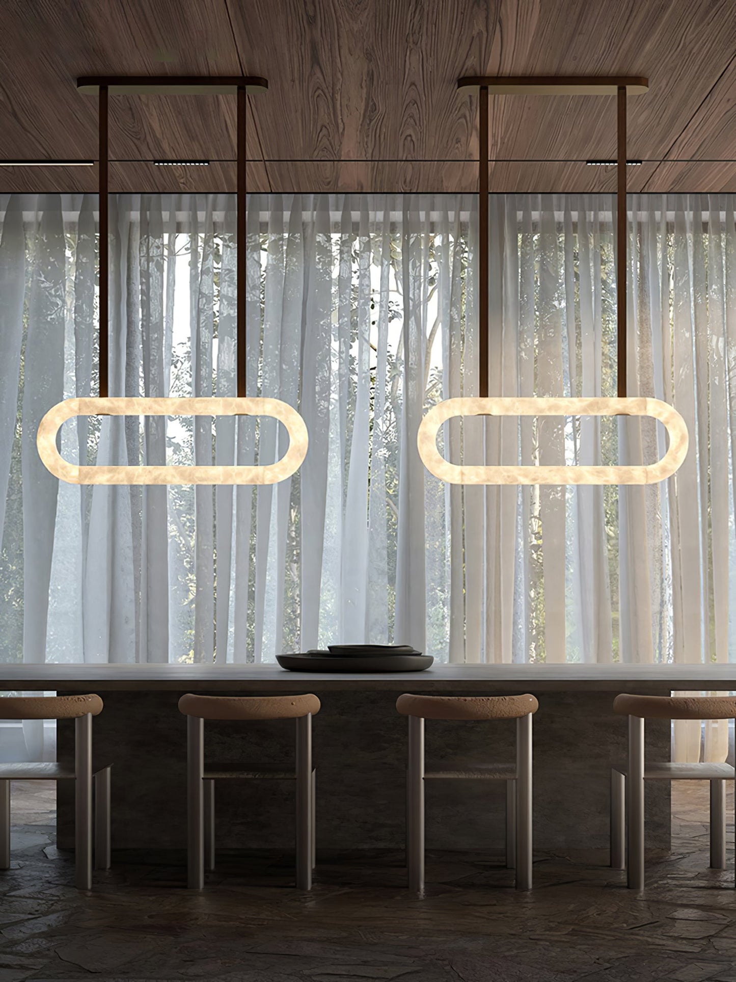 Elegant Circle Alabaster Chandelier with Adjustable Height & Soft Ligh
