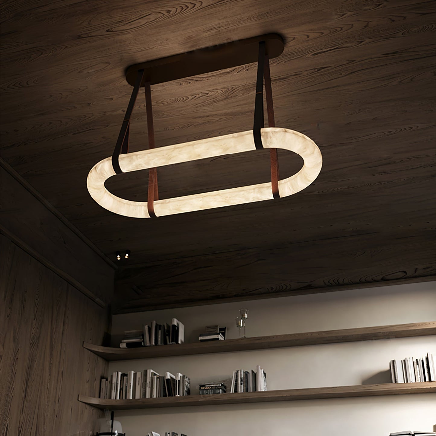 Elegant Circle Alabaster Chandelier with Adjustable Height & Soft Ligh
