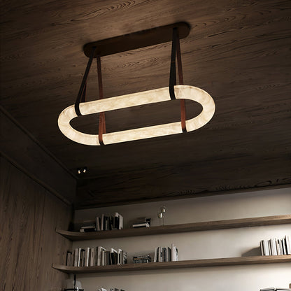 Elegant Circle Alabaster Chandelier with Adjustable Height & Soft Ligh