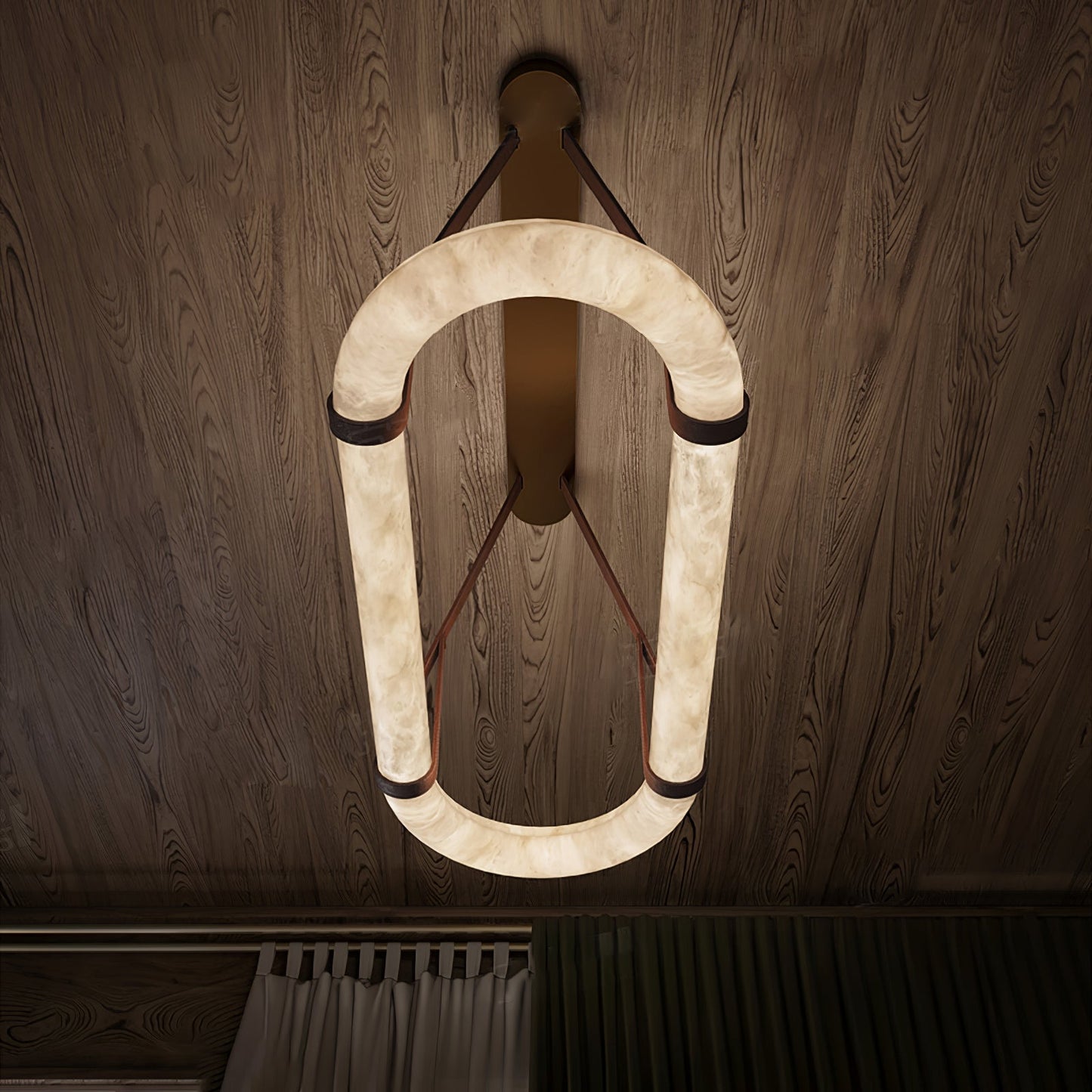 Elegant Circle Alabaster Chandelier with Adjustable Height & Soft Ligh