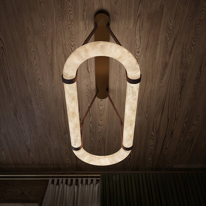 Elegant Circle Alabaster Chandelier with Adjustable Height & Soft Ligh