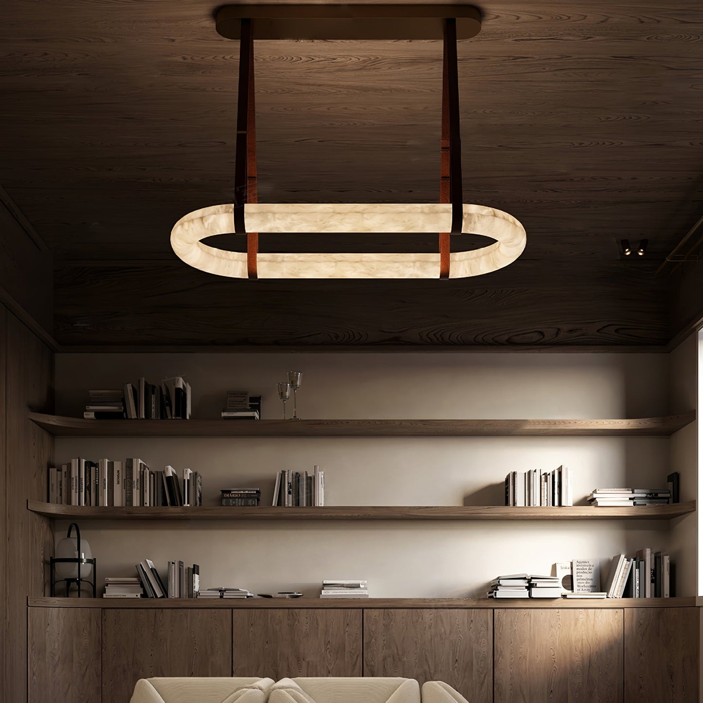 Elegant Circle Alabaster Chandelier with Adjustable Height & Soft Ligh
