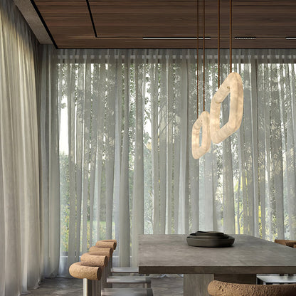 Elegant Circle Alabaster Chandelier with Adjustable Height & Soft Ligh