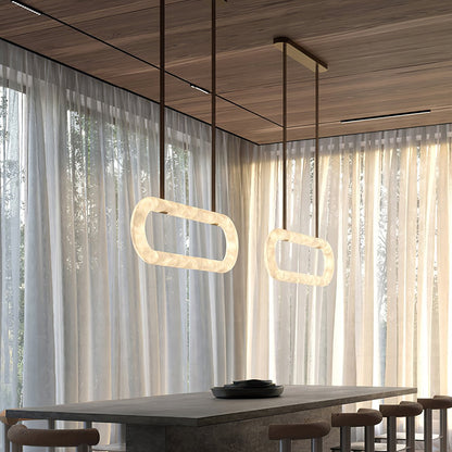 Elegant Circle Alabaster Chandelier with Adjustable Height & Soft Ligh