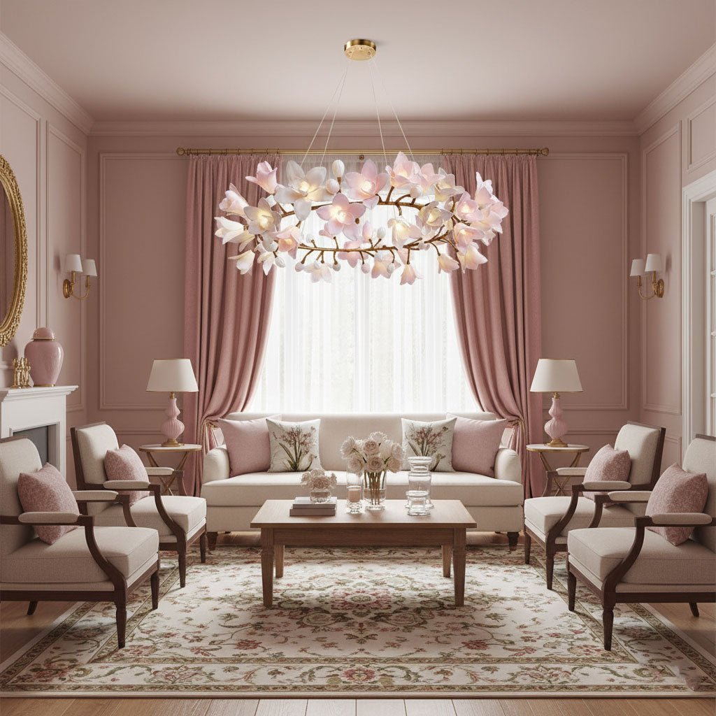 Elegant Circular Blossom Chandelier - Dimmable LED & Adjustable Height