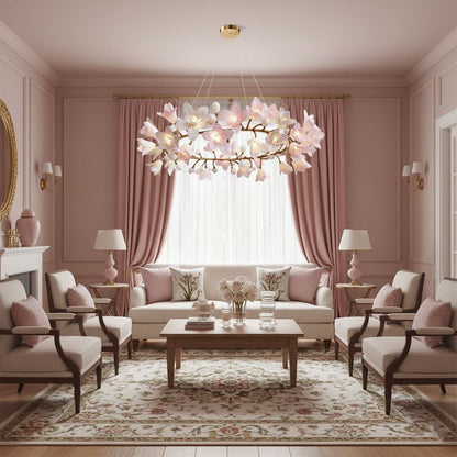 Elegant Circular Blossom Chandelier - Dimmable LED & Adjustable Height