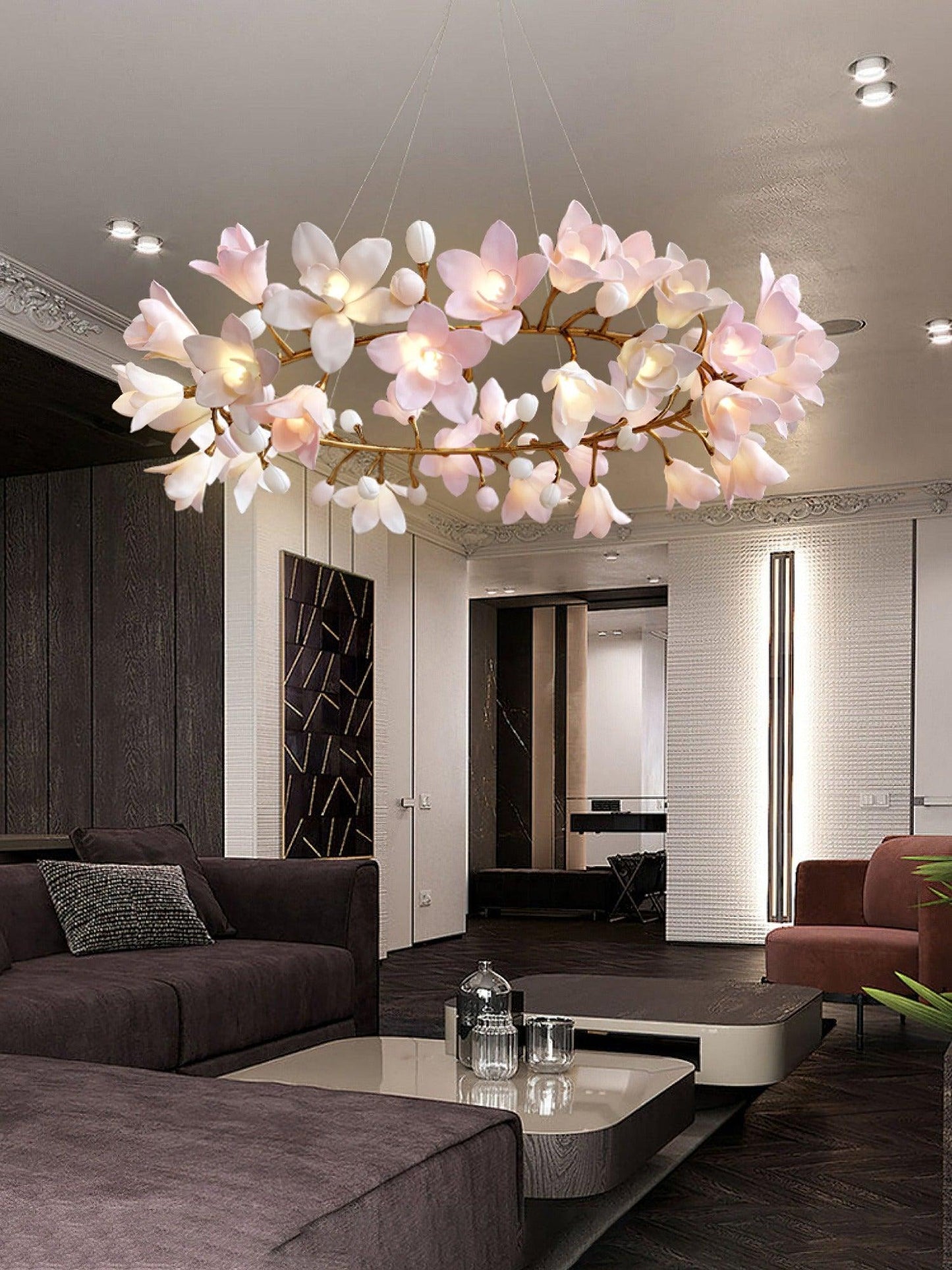 Elegant Circular Blossom Chandelier - Dimmable LED & Adjustable Height