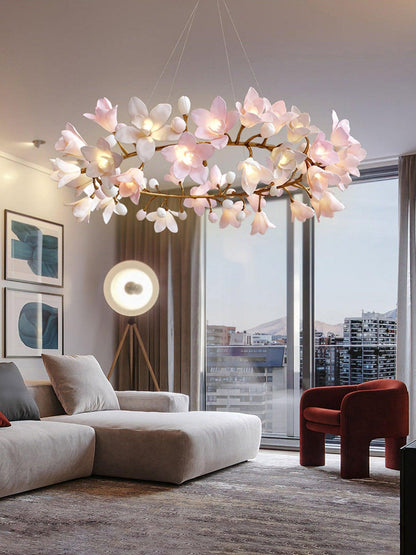 Elegant Circular Blossom Chandelier - Dimmable LED & Adjustable Height