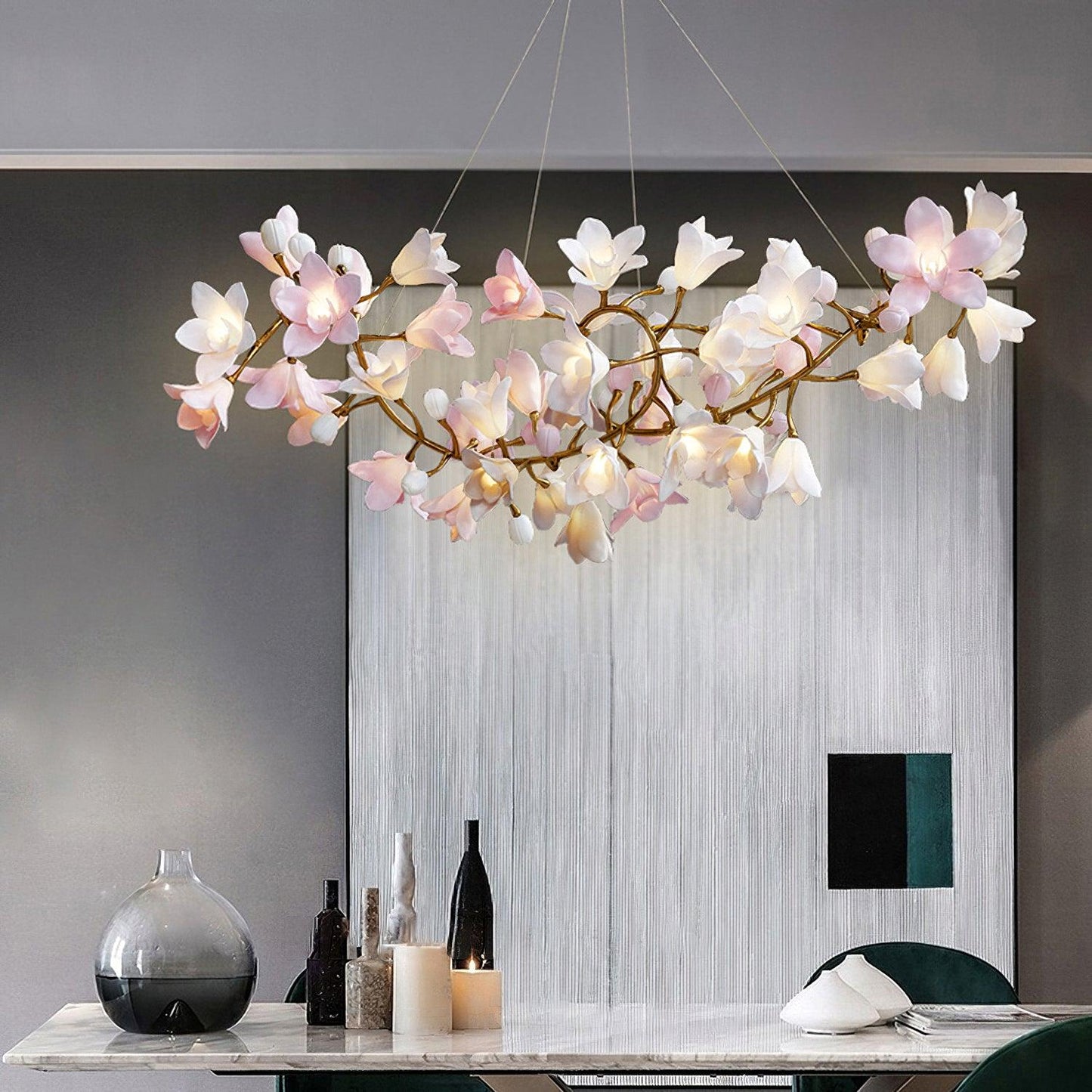Elegant Circular Blossom Chandelier - Dimmable LED & Adjustable Height