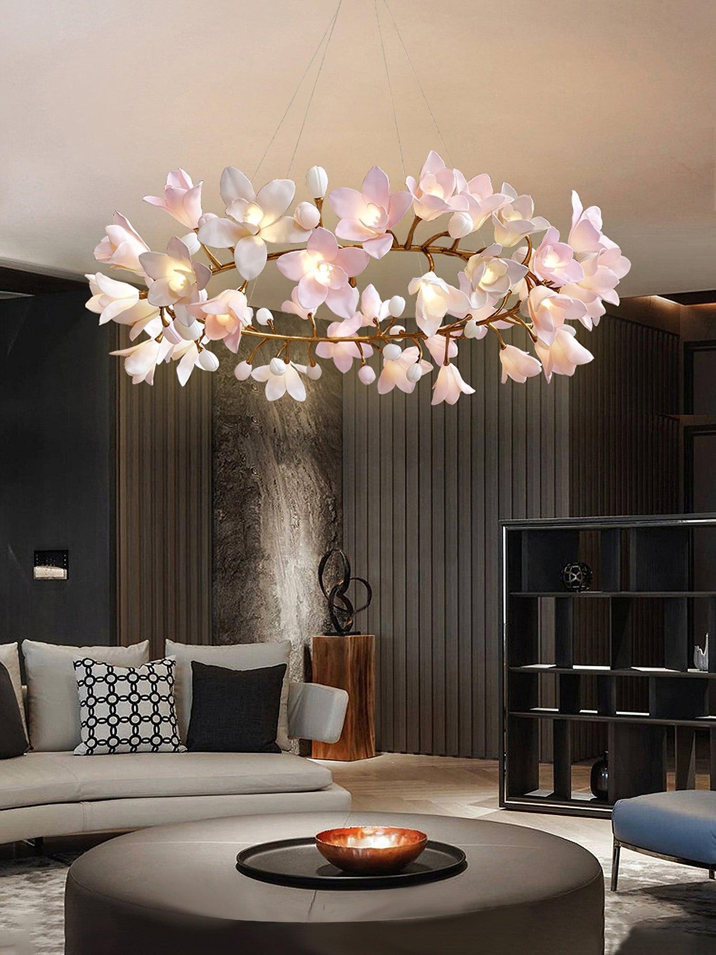 Elegant Circular Blossom Chandelier - Dimmable LED & Adjustable Height