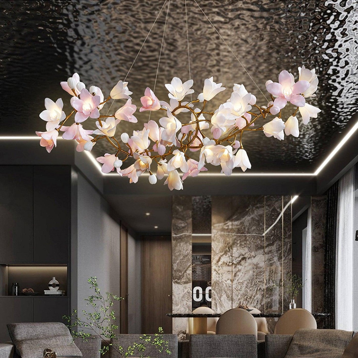 Elegant Circular Blossom Chandelier - Dimmable LED & Adjustable Height