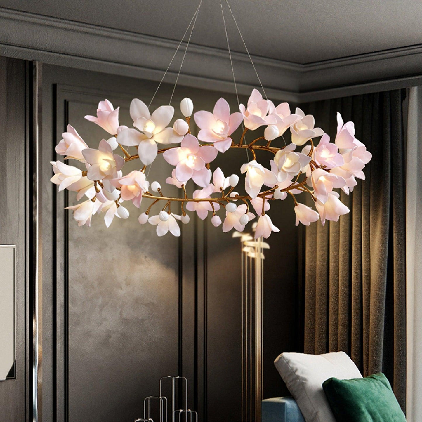 Elegant Circular Blossom Chandelier - Dimmable LED & Adjustable Height