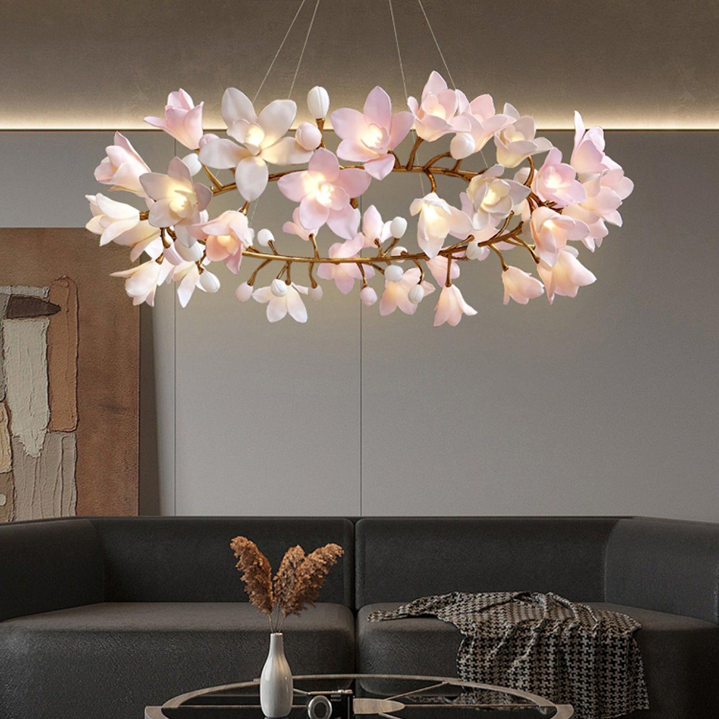 Elegant Circular Blossom Chandelier - Dimmable LED & Adjustable Height