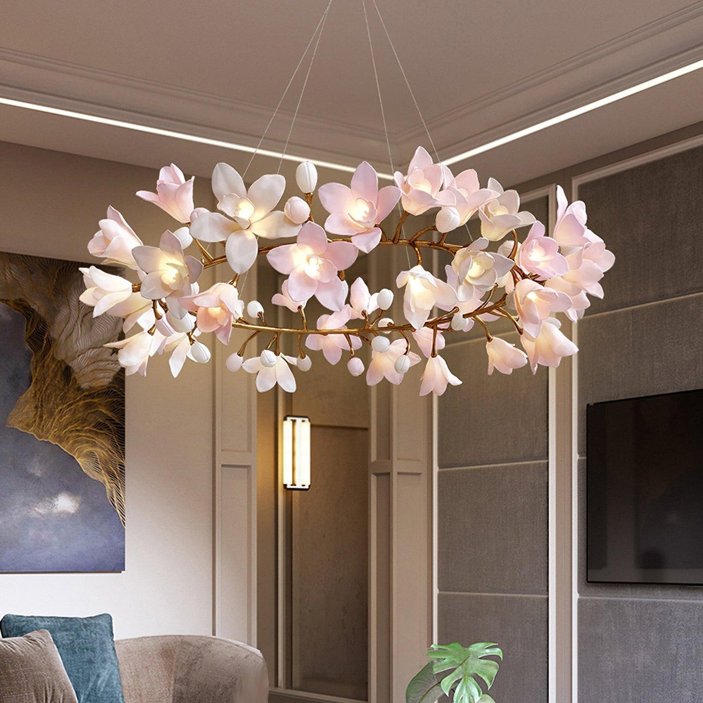 Elegant Circular Blossom Chandelier - Dimmable LED & Adjustable Height
