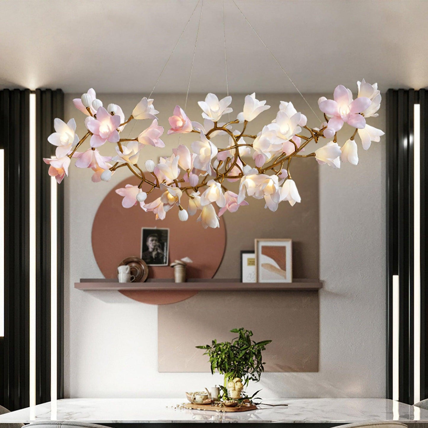 Elegant Circular Blossom Chandelier - Dimmable LED & Adjustable Height