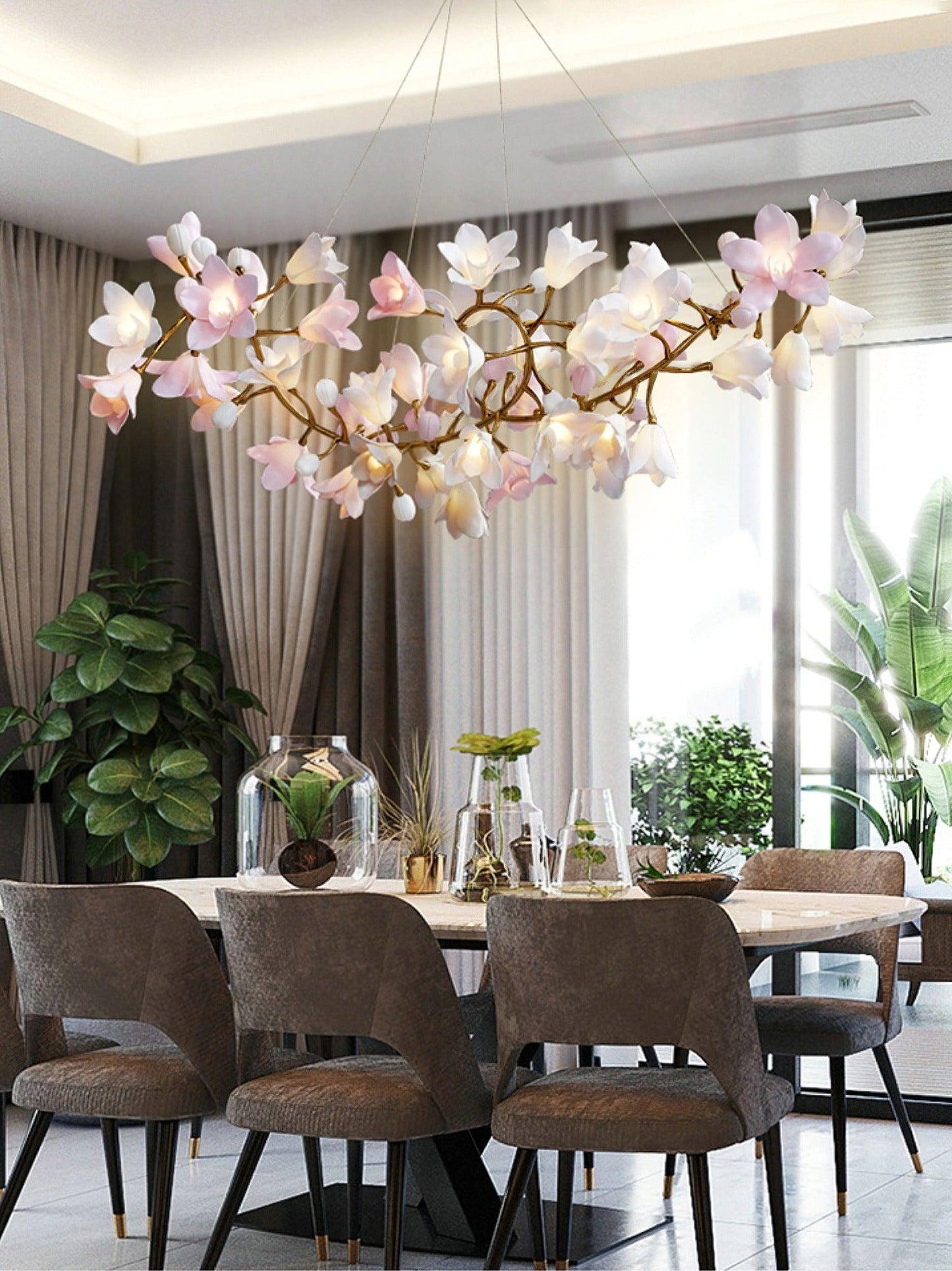 Elegant Circular Blossom Chandelier - Dimmable LED & Adjustable Height