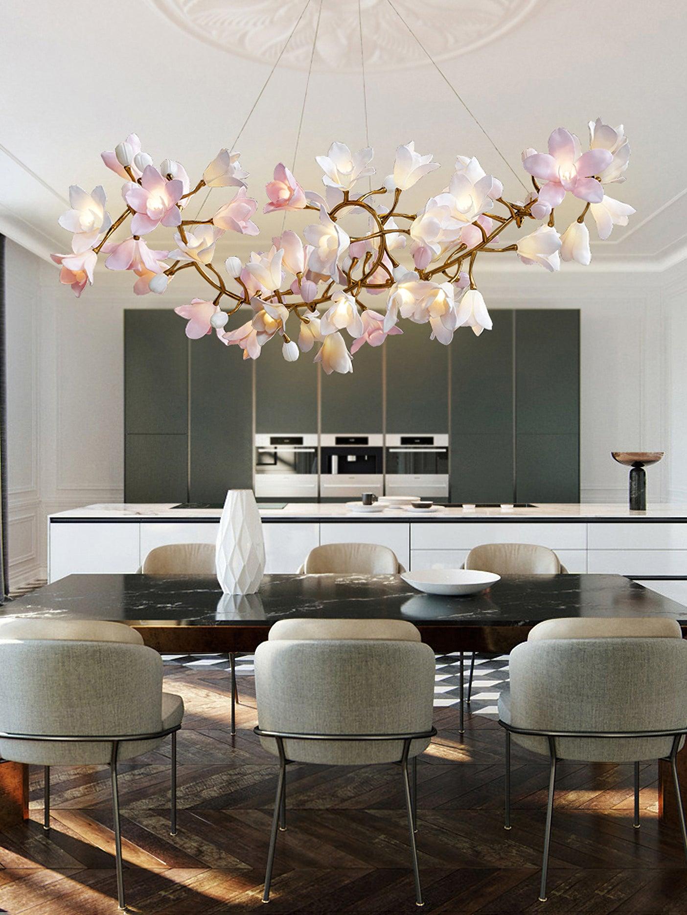 Elegant Circular Blossom Chandelier - Dimmable LED & Adjustable Height