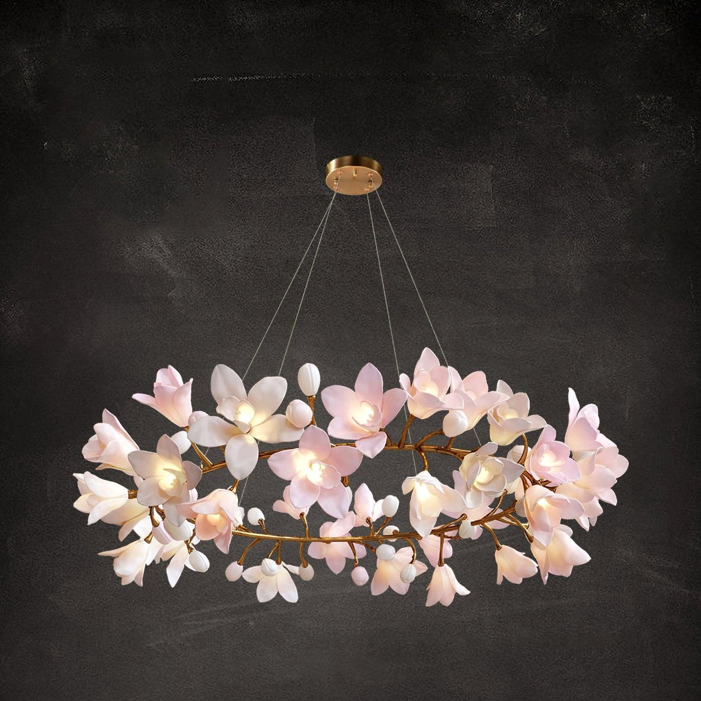 Elegant Circular Blossom Chandelier - Dimmable LED & Adjustable Height