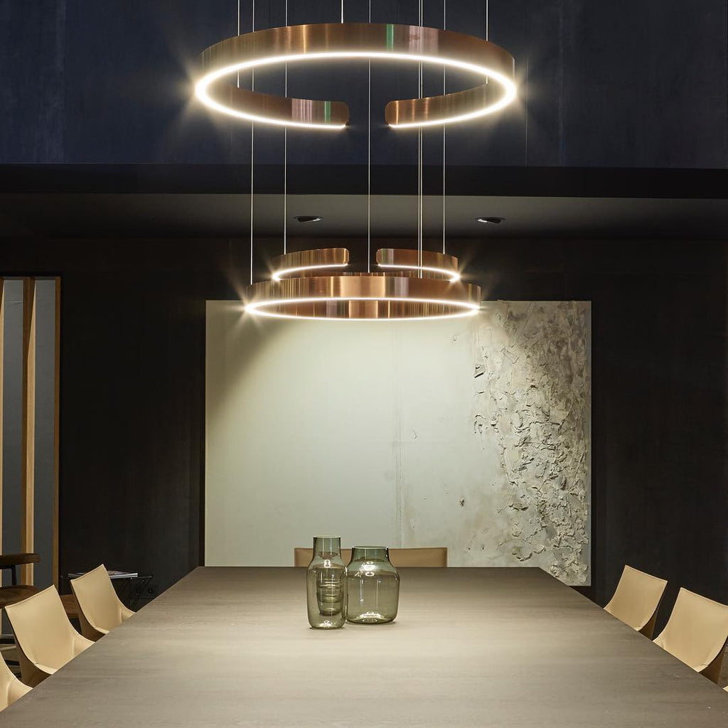 Modern Circular Chandelier - Adjustable LED Lighting & Dimmable Featur